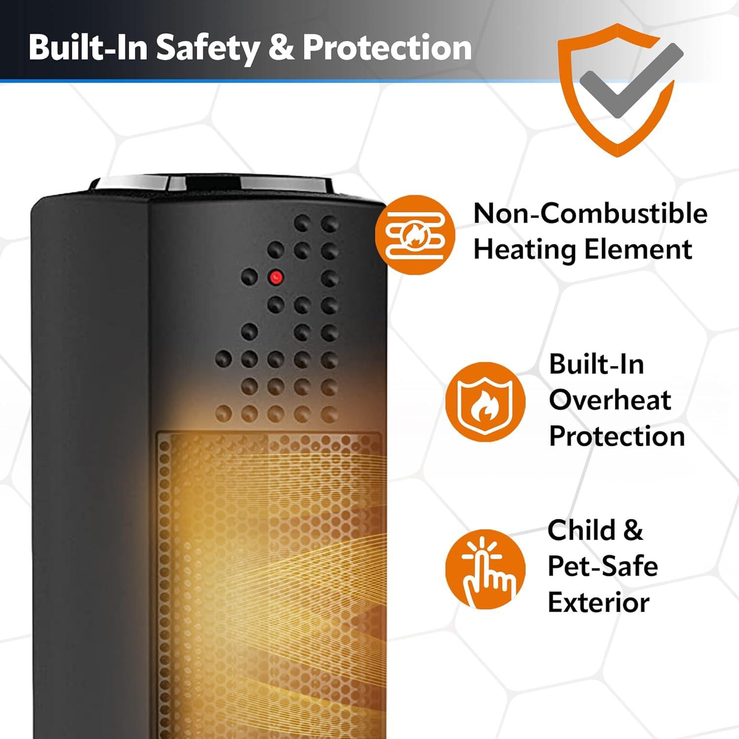 imageLasko Oscillating Ceramic Slim Tower Desktop Space Heater for Home with Thermostat and 2 Speeds 14 Inches Black 1500W CT14101