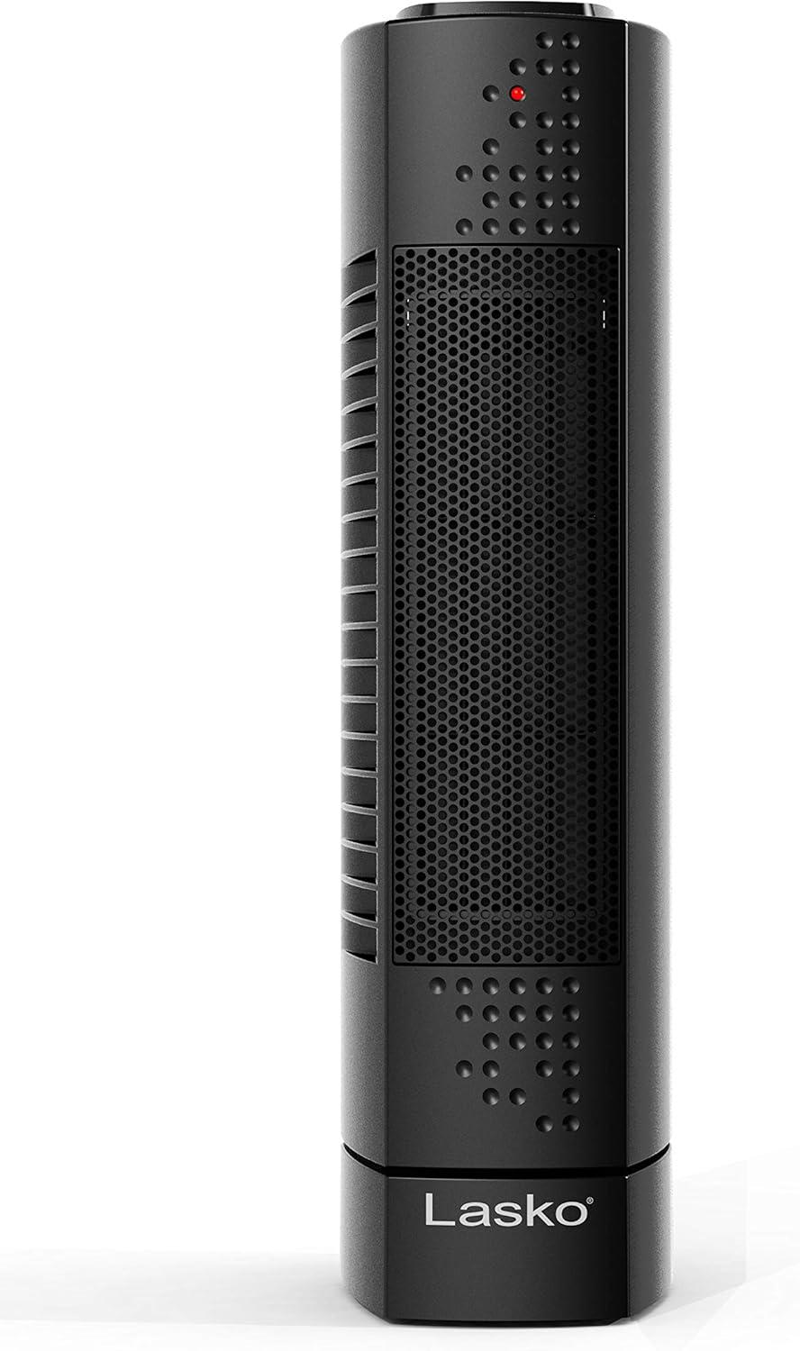 imageLasko Oscillating Ceramic Slim Tower Desktop Space Heater for Home with Thermostat and 2 Speeds 14 Inches Black 1500W CT14101