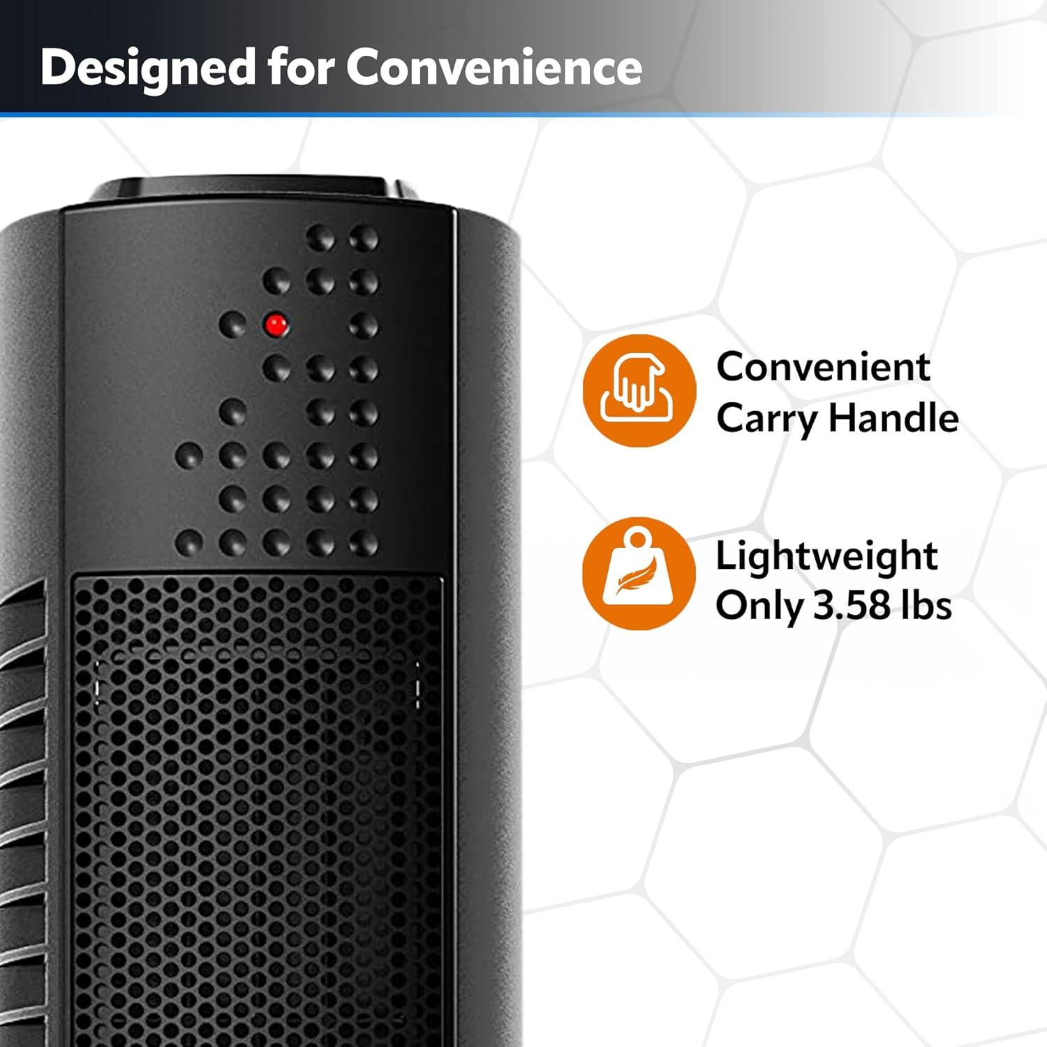 imageLasko Oscillating Ceramic Slim Tower Desktop Space Heater for Home with Thermostat and 2 Speeds 14 Inches Black 1500W CT14101