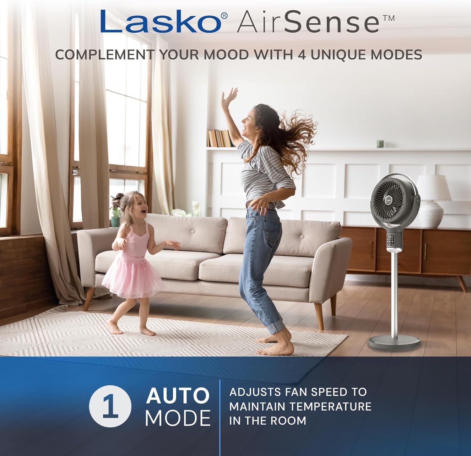 imageLasko Whirlwind Orbital Motion Pedestal Fan with WhisperForce DC Technology 25fts Airflow 25dBA Night Light 24Hr Timer Adjustable Height Remote Control 21quot 39quot Gray APDC215