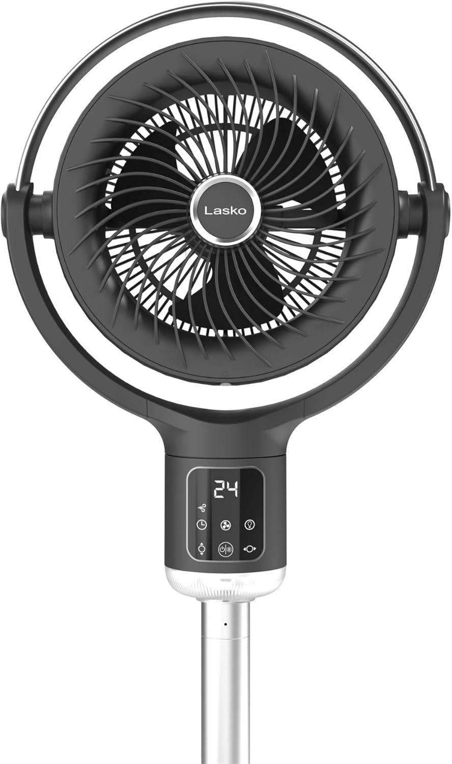 imageLasko Whirlwind Orbital Motion Pedestal Fan with WhisperForce DC Technology 25fts Airflow 25dBA Night Light 24Hr Timer Adjustable Height Remote Control 21quot 39quot Gray APDC215