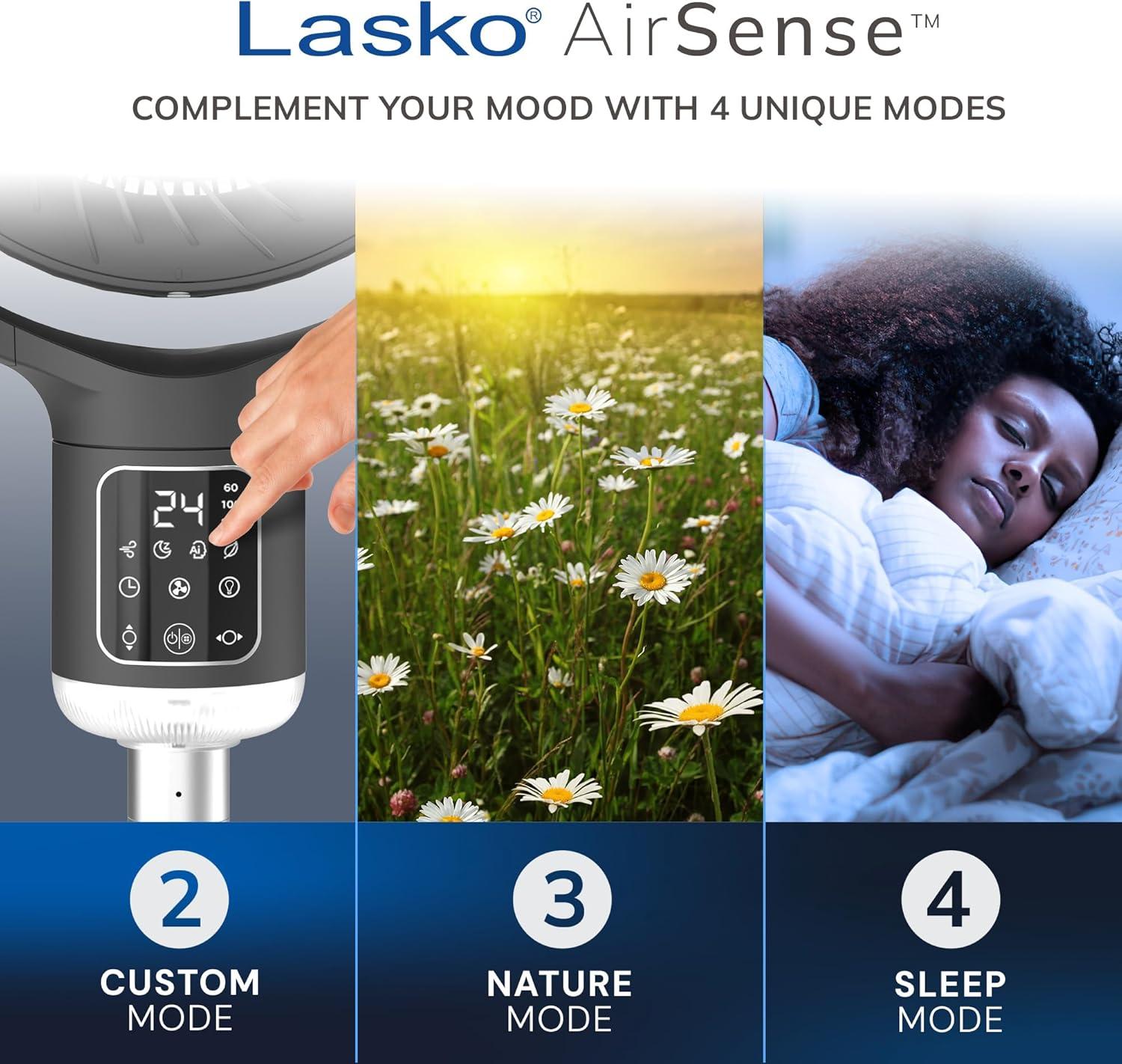 imageLasko Whirlwind Orbital Motion Pedestal Fan with WhisperForce DC Technology 25fts Airflow 25dBA Night Light 24Hr Timer Adjustable Height Remote Control 21quot 39quot Gray APDC215