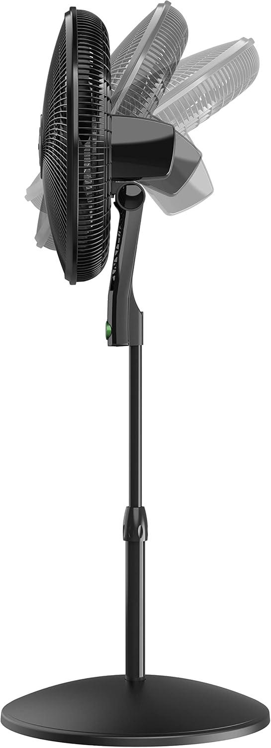 imageLasko EcoQuiet Oscillating Pedestal Fan with Whisper Quiet DC Motor 12 Speeds 8 Hour Timer Adjustable Height Remote Control White S18705 LargeBlack