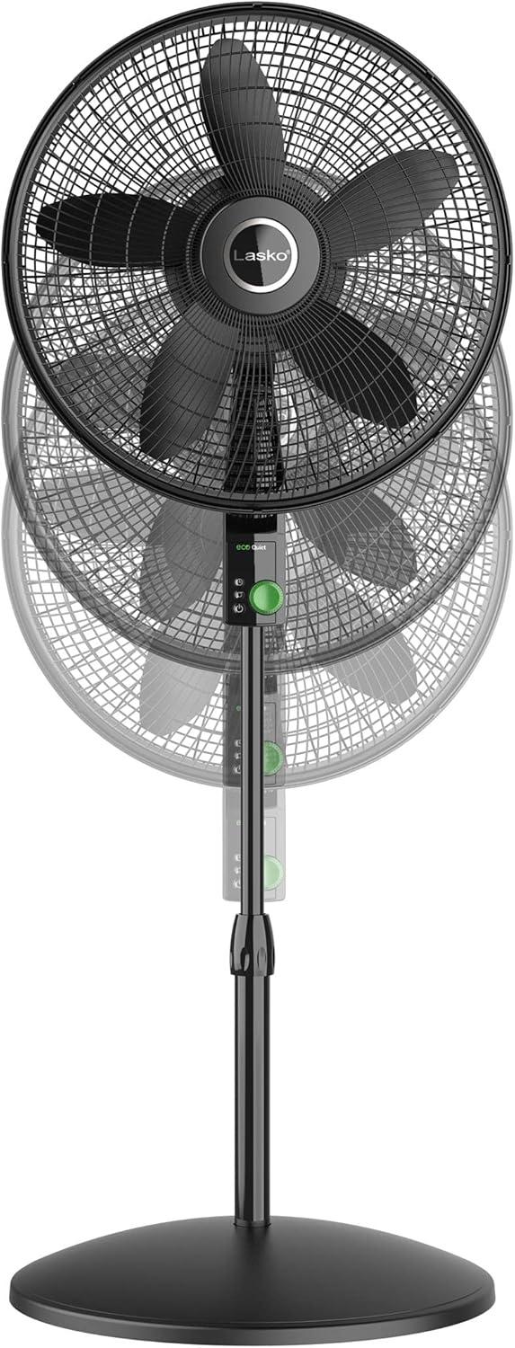 imageLasko EcoQuiet Oscillating Pedestal Fan with Whisper Quiet DC Motor 12 Speeds 8 Hour Timer Adjustable Height Remote Control White S18705 LargeBlack
