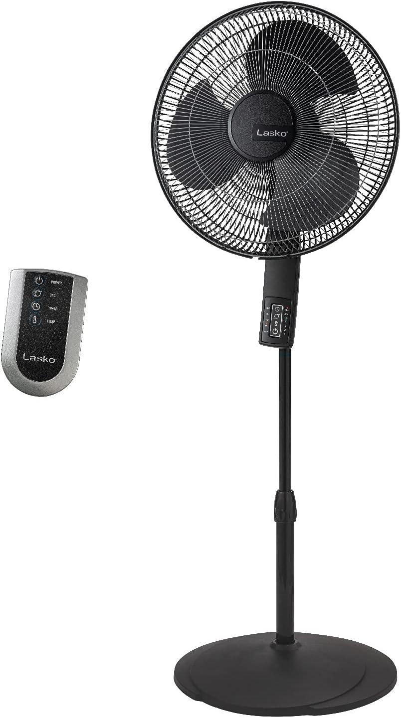 imageLasko S16612 Oscillating 16 Adjustable Pedestal Stand Fan with Timer Thermostat and Remote for Indoor Bedroom Living Room 16 Inch Black 16612 ampamp Household Tower Fan 42quot Silver T42951