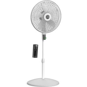 imageLasko EcoQuiet Oscillating Pedestal Fan with Whisper Quiet DC Motor 12 Speeds 8 Hour Timer Adjustable Height Remote Control White S18705 LargeWhite
