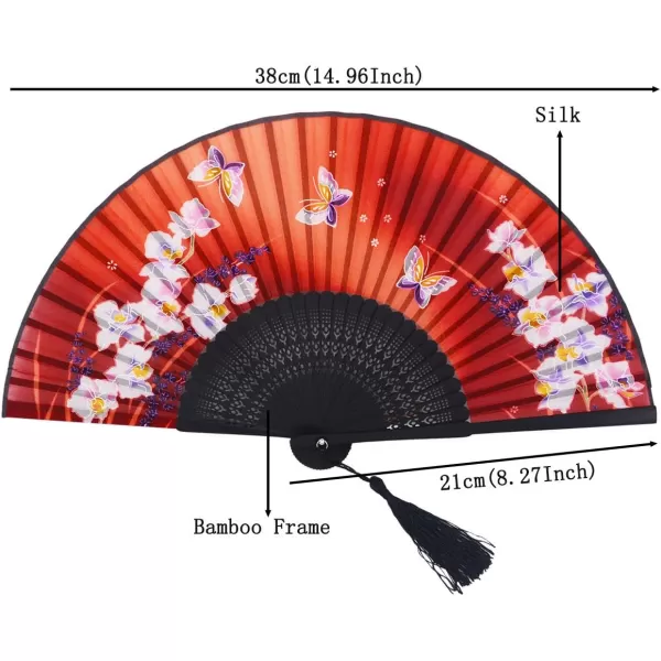 Amajiji 827quot Women Folding Fan Hand FanChineaseJapanese Vintage Retro Style HQJ18Red