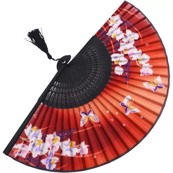 Amajiji 827quot Women Folding Fan Hand FanChineaseJapanese Vintage Retro Style HQJ18Red