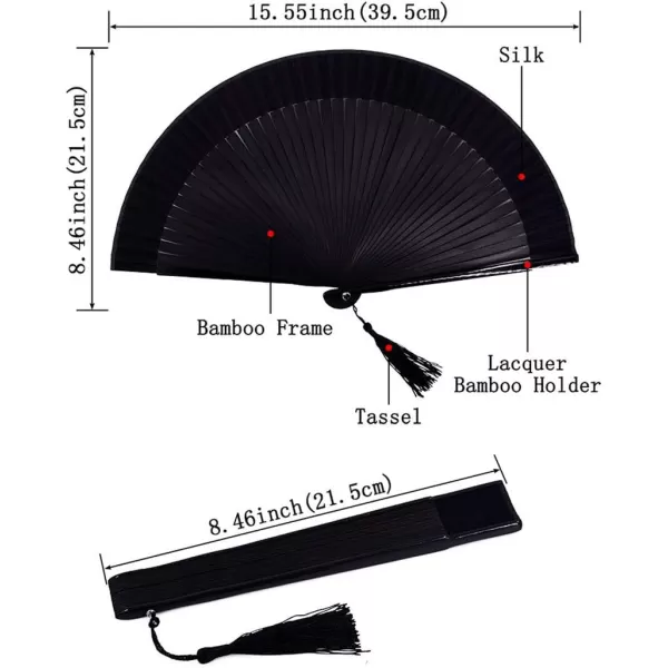 Amajiji Charming Elegant Modern Woman Handmade Bamboo Silk 827quot 21cm Folding Pocket Purse Hand Fan Black Bamboo