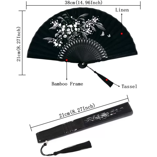 Amajiji Charming Elegant Modern Woman Handmade Bamboo Silk 827quot 21cm Folding Pocket Purse Hand Fan BlackBlack