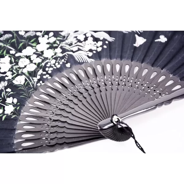 Amajiji Charming Elegant Modern Woman Handmade Bamboo Silk 827quot 21cm Folding Pocket Purse Hand Fan BlackBlack