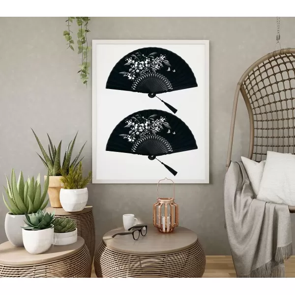 Amajiji Charming Elegant Modern Woman Handmade Bamboo Silk 827quot 21cm Folding Pocket Purse Hand Fan BlackBlack