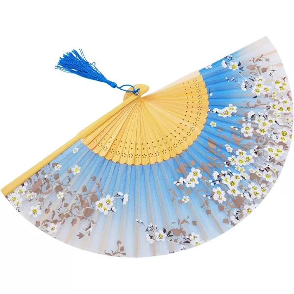 Amajiji Charming Elegant Modern Woman Handmade Bamboo Silk 827quot 21cm Folding Pocket Purse Hand Fan BlackBlue