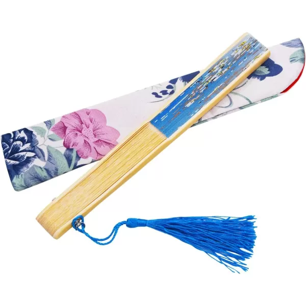 Amajiji Charming Elegant Modern Woman Handmade Bamboo Silk 827quot 21cm Folding Pocket Purse Hand Fan BlackBlue