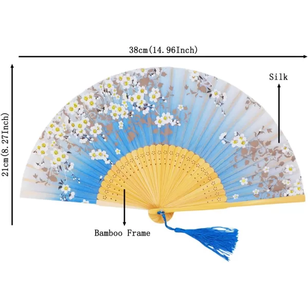 Amajiji Charming Elegant Modern Woman Handmade Bamboo Silk 827quot 21cm Folding Pocket Purse Hand Fan BlackBlue