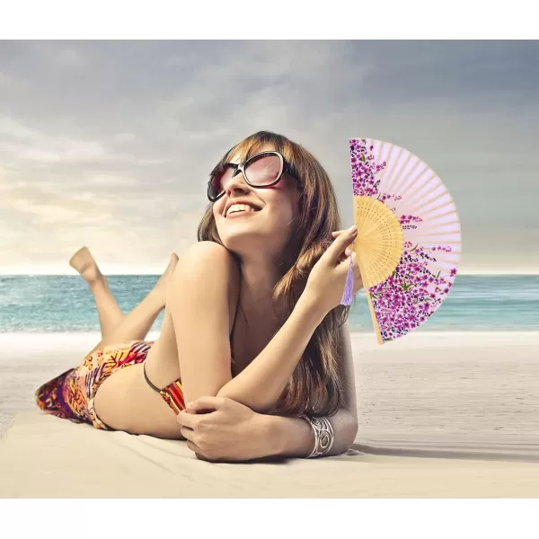 Amajiji Charming Elegant Modern Woman Handmade Bamboo Silk 827quot 21cm Folding Pocket Purse Hand Fan BlackCzt01