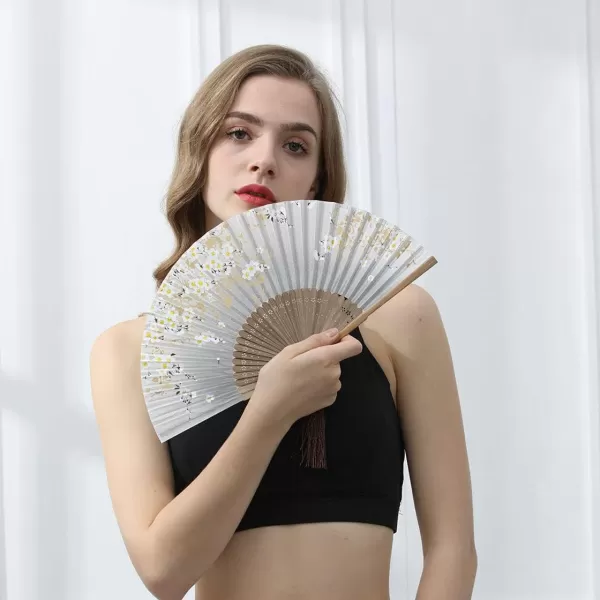 Amajiji Charming Elegant Modern Woman Handmade Bamboo Silk 827quot 21cm Folding Pocket Purse Hand Fan BlackCzt06