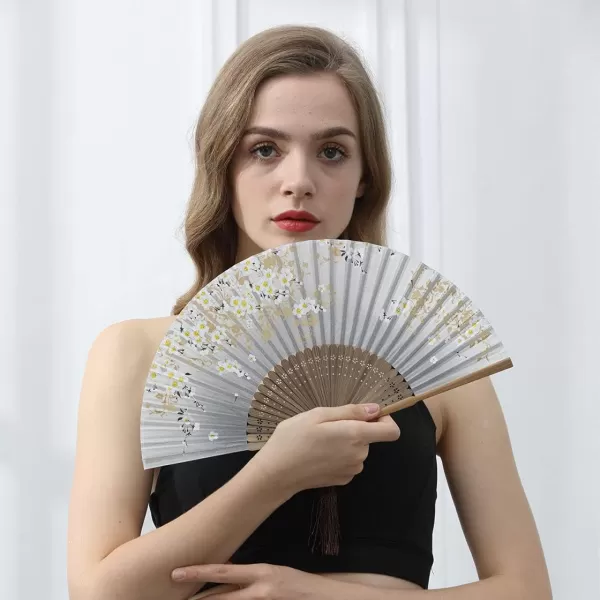 Amajiji Charming Elegant Modern Woman Handmade Bamboo Silk 827quot 21cm Folding Pocket Purse Hand Fan BlackCzt06