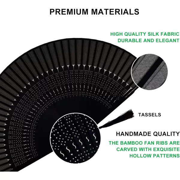 Amajiji Charming Elegant Modern Woman Handmade Bamboo Silk 827quot 21cm Folding Pocket Purse Hand Fan BlackCzt07