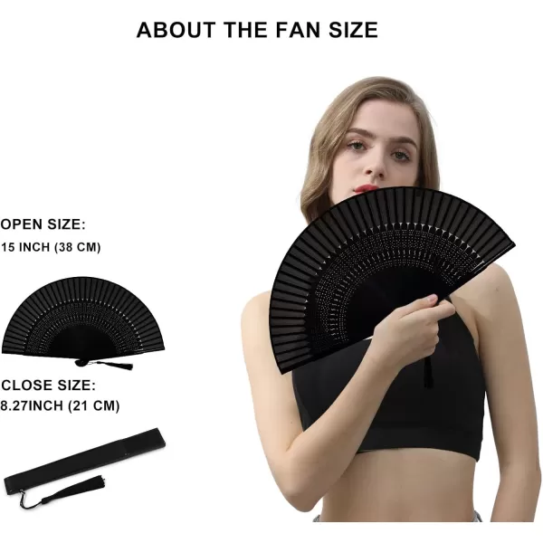 Amajiji Charming Elegant Modern Woman Handmade Bamboo Silk 827quot 21cm Folding Pocket Purse Hand Fan BlackCzt07