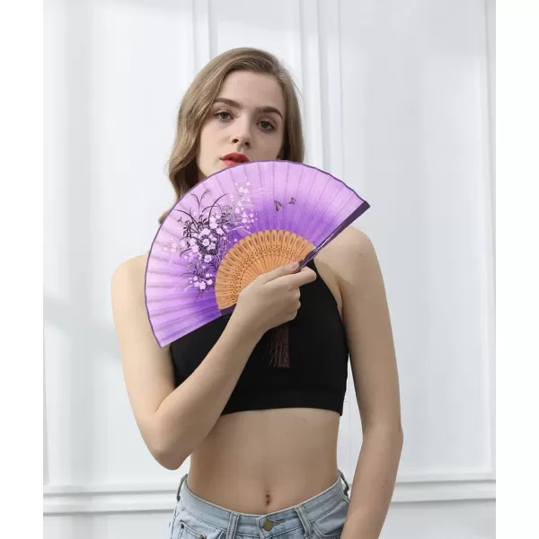 Amajiji Charming Elegant Modern Woman Handmade Bamboo Silk 827quot 21cm Folding Pocket Purse Hand Fan BlackCzt09