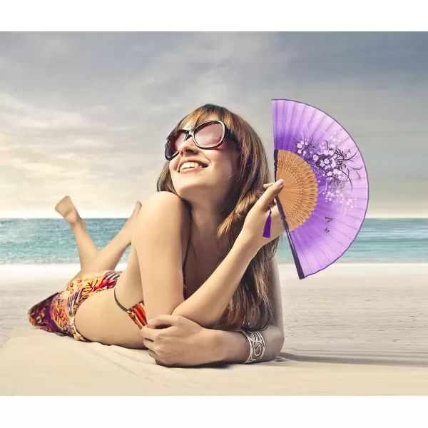Amajiji Charming Elegant Modern Woman Handmade Bamboo Silk 827quot 21cm Folding Pocket Purse Hand Fan BlackCzt09