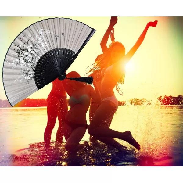 Amajiji Charming Elegant Modern Woman Handmade Bamboo Silk 827quot 21cm Folding Pocket Purse Hand Fan BlackCzt10