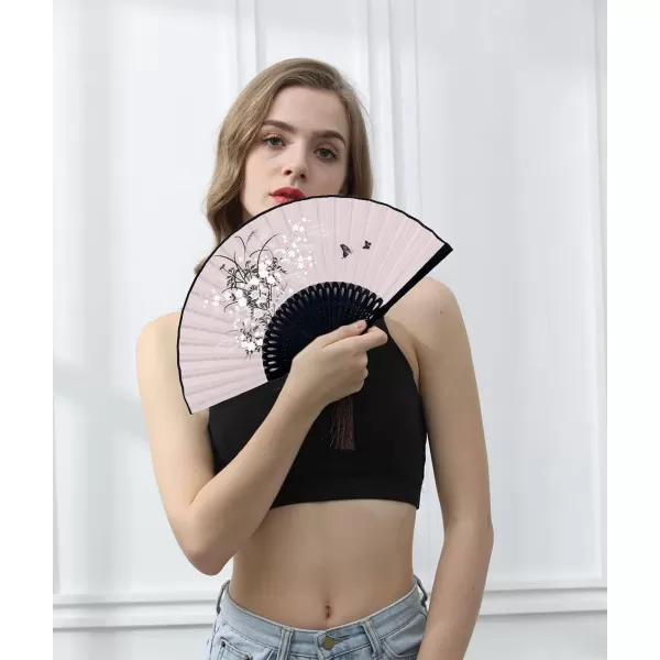 Amajiji Charming Elegant Modern Woman Handmade Bamboo Silk 827quot 21cm Folding Pocket Purse Hand Fan BlackCzt10