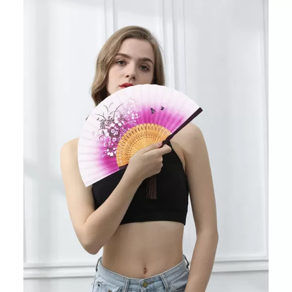 Amajiji Charming Elegant Modern Woman Handmade Bamboo Silk 827quot 21cm Folding Pocket Purse Hand Fan BlackCzt11