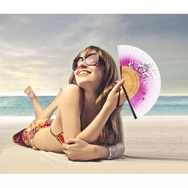Amajiji Charming Elegant Modern Woman Handmade Bamboo Silk 827quot 21cm Folding Pocket Purse Hand Fan BlackCzt11