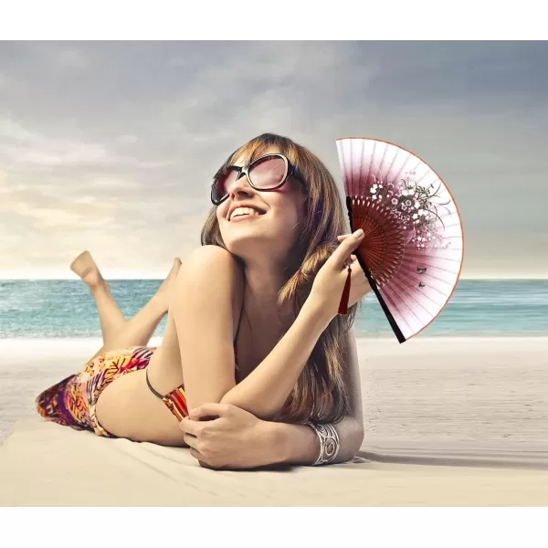 Amajiji Charming Elegant Modern Woman Handmade Bamboo Silk 827quot 21cm Folding Pocket Purse Hand Fan BlackCzt12