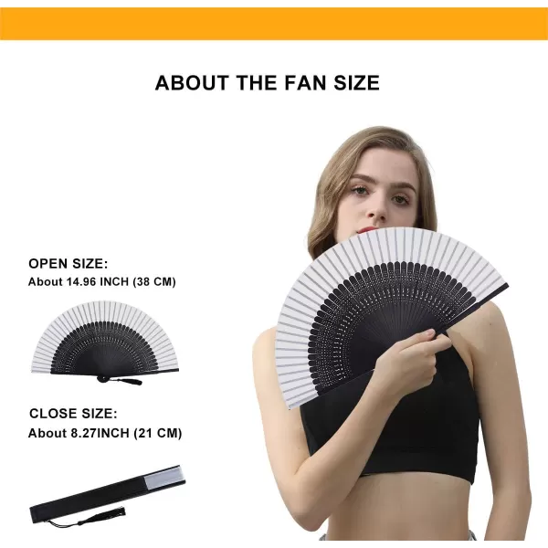 Amajiji Charming Elegant Modern Woman Handmade Bamboo Silk 827quot 21cm Folding Pocket Purse Hand Fan BlackCzt15