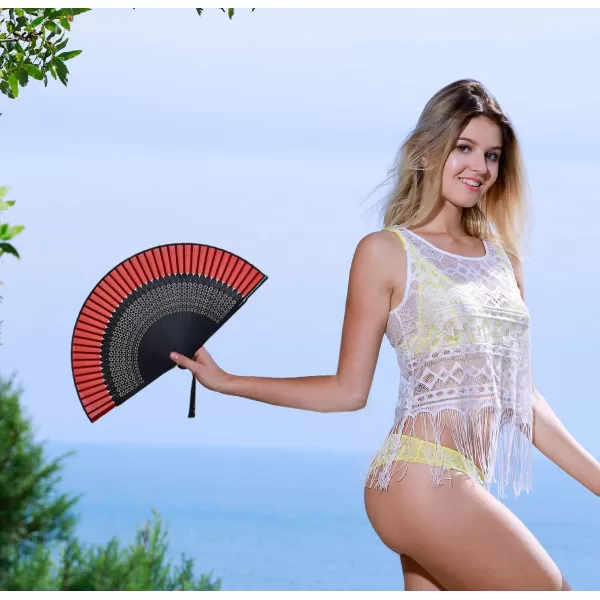 Amajiji Charming Elegant Modern Woman Handmade Bamboo Silk 827quot 21cm Folding Pocket Purse Hand Fan BlackCzt23
