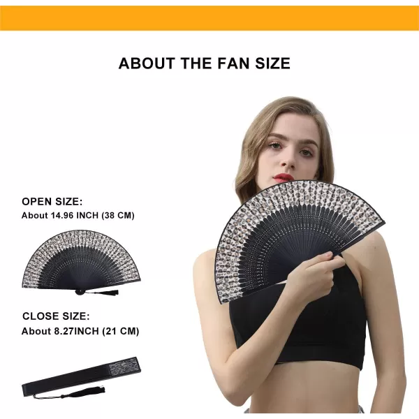 Amajiji Charming Elegant Modern Woman Handmade Bamboo Silk 827quot 21cm Folding Pocket Purse Hand Fan BlackCzt28