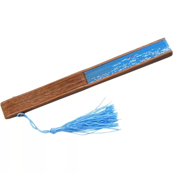 Amajiji Charming Elegant Modern Woman Handmade Bamboo Silk 827quot Folding Hand Fan Blue