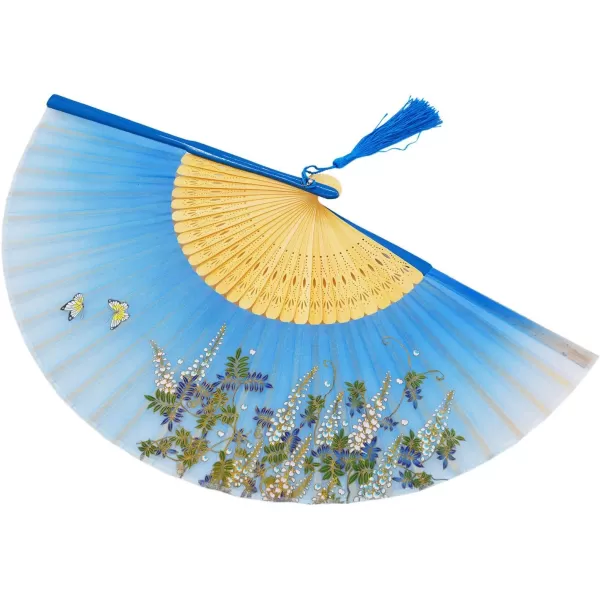 Amajiji Charming Elegant Modern Woman Handmade Bamboo Silk 827quot Folding Hand Fan Light Blue