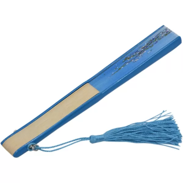 Amajiji Charming Elegant Modern Woman Handmade Bamboo Silk 827quot Folding Hand Fan Light Blue