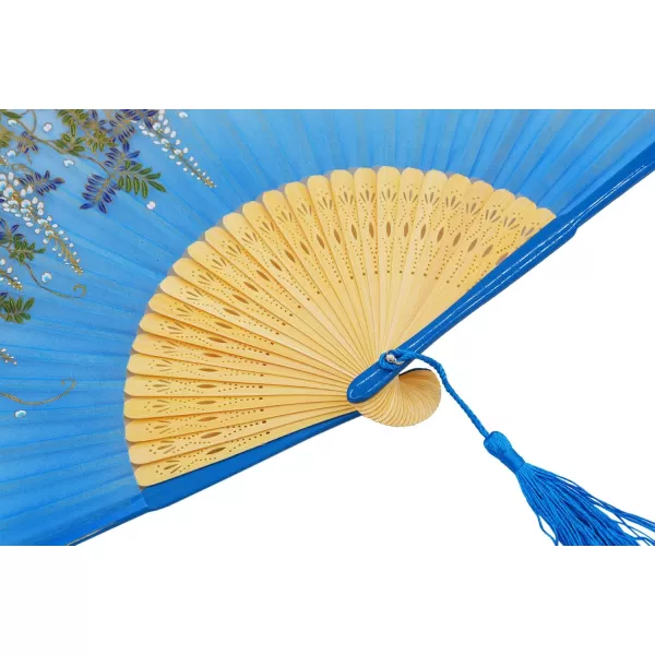 Amajiji Charming Elegant Modern Woman Handmade Bamboo Silk 827quot Folding Hand Fan Light Blue