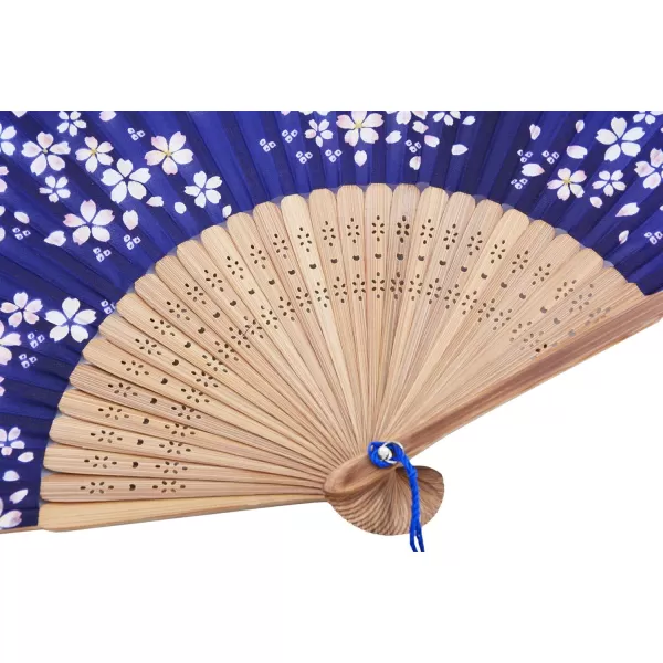 Amajiji Charming Elegant Modern Woman Handmade Bamboo Silk 866quot 22cm Folding Pocket Purse Hand Fan Collapsible Holding Painted Fan with Silk PouchesWrapping Blue