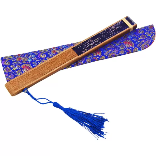 Amajiji Charming Elegant Modern Woman Handmade Bamboo Silk 866quot 22cm Folding Pocket Purse Hand Fan Collapsible Holding Painted Fan with Silk PouchesWrapping Blue