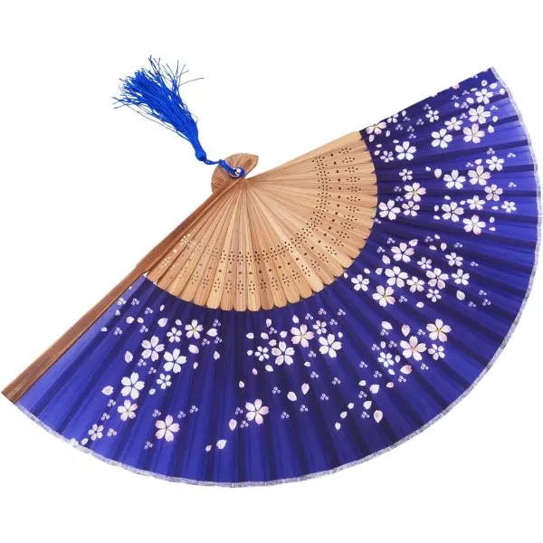 Amajiji Charming Elegant Modern Woman Handmade Bamboo Silk 866quot 22cm Folding Pocket Purse Hand Fan Collapsible Holding Painted Fan with Silk PouchesWrapping Blue