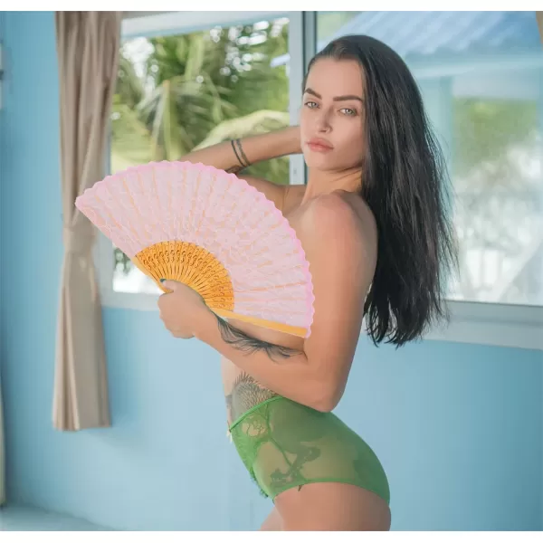 Amajiji ChineseJapanese Vintage Retro Style Bamboo Wood Silk Folding Hand Fan for women HBSY 23cm 001004