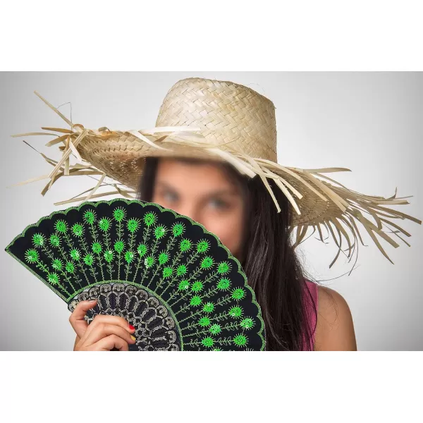 Amajiji Folding Fans for WomenHandmade Elegant Colorful Embroidered Flower Peacock Pattern Sequin Fabric Folding Fans Green