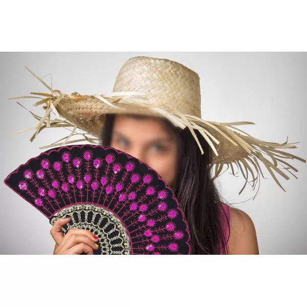 Amajiji Folding Fans for WomenHandmade Elegant Colorful Embroidered Flower Peacock Pattern Sequin Fabric Folding Fans Rose Red