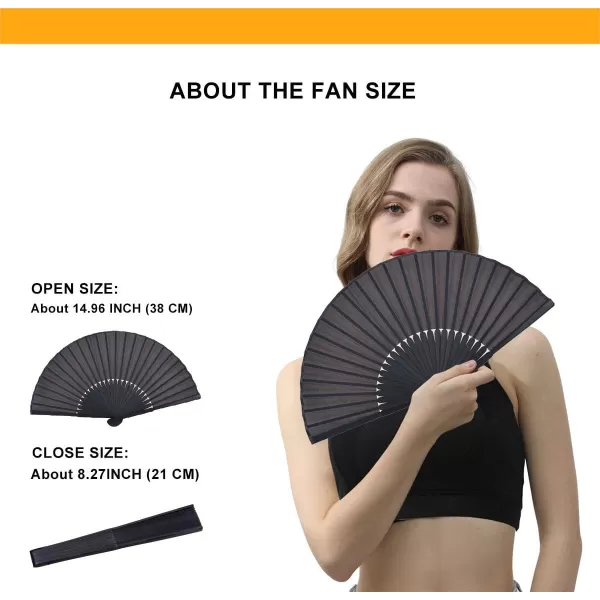 Amajiji Folding Hand Fans Black Bamboo Silk HandHeld Folding Fans for WomenBlack 2Pcs