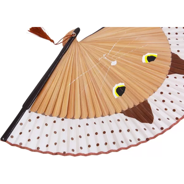 Amajiji Hand fans for women Folding fan Women Lovely Brown Cat Folding Silk Fan Handheld Fan for Wedding Dancing Church Party Gifts  With a Fabric Sleeve for Protection Brown