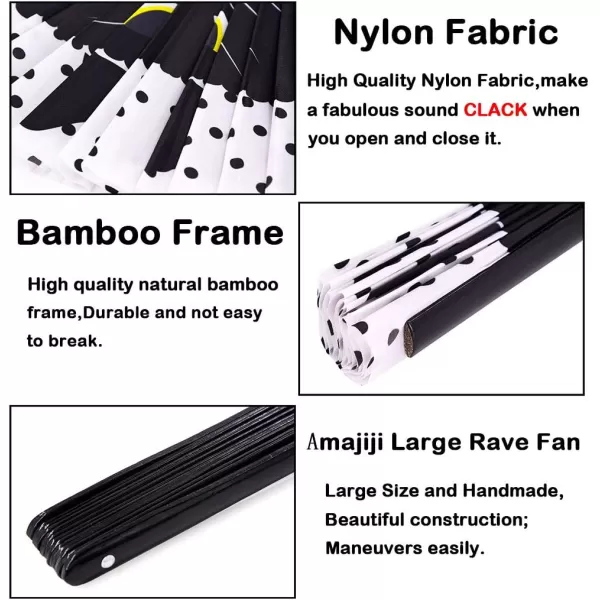 Amajiji Large Folding Fan ChineaseJapanese Bamboo and NylonCloth Folding Hand Fan Hand Folding Fans for WomenMen Hand Fan Festival Fan Gift Fan Folding Fan Dance Fan Chiba ightBlack at