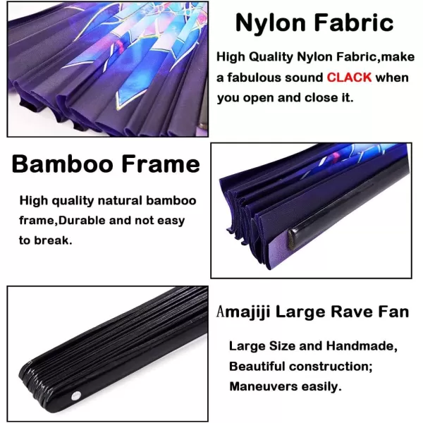 Amajiji Large Folding Fan ChineaseJapanese Bamboo and NylonCloth Folding Hand Fan Hand Folding Fans for WomenMen Hand Fan Festival Fan Gift Fan Folding Fan Dance Fan Black atBlue lower