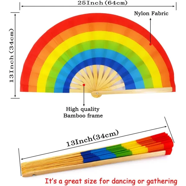 Amajiji Large Folding Fan ChineaseJapanese Bamboo and NylonCloth Folding Hand Fan Hand Folding Fans for WomenMen Hand Fan Festival Fan Gift Fan Folding Fan Dance Fan Chiba ightRainbow