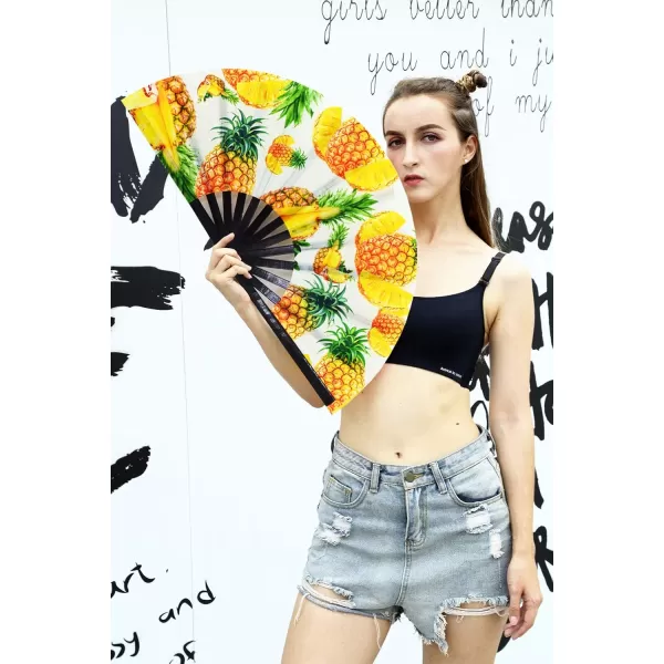 Amajiji Large Folding Fan ChineaseJapanese Bamboo and NylonCloth Folding Hand Fan Hand Folding Fans for WomenMen Hand Fan Festival Fan Gift Fan Folding Fan Dance Fan Black atPineapple